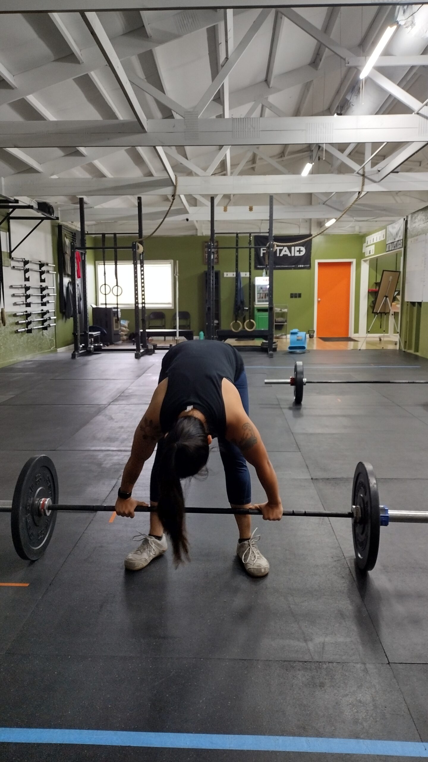 Heavy DT” 5 rounds for time: 12 deadlifts (205, 145) 9 hang cleans
